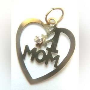 14K Yellow Gold #1 MOM Heart Pendant Diamond Number One Gift Present